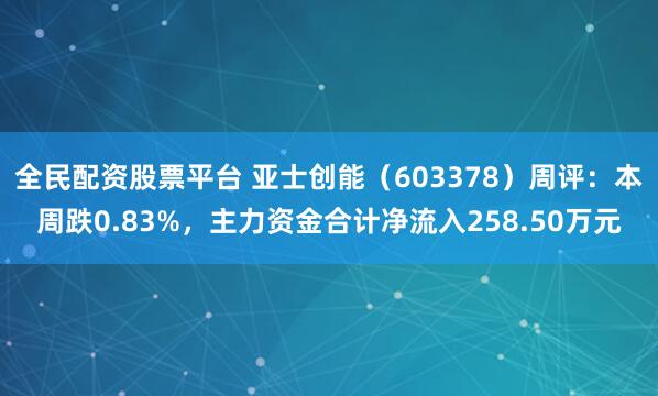 全民配资股票平台 亚士创能（603378）周评：本周跌0.83%，主力资金合计净流入258.50万元